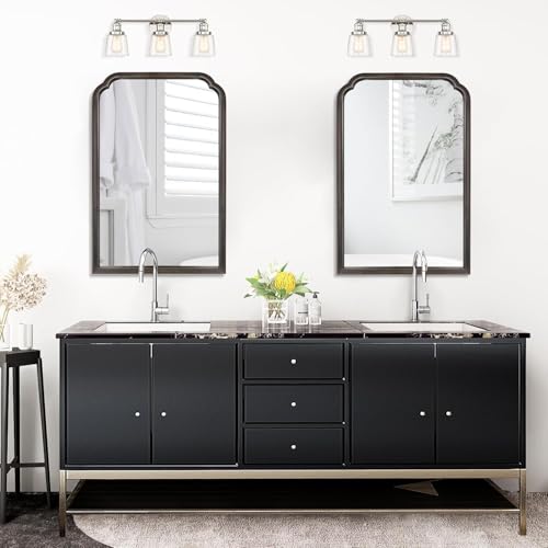 WallBeyond Wood Bathroom Mirrors for Wall Mounted, 20" x 30" Rustic Wood Frame Wall Mirrors Decorative for Living Room or Bedroom Vanity Mirror (Black) - color: Black B, size: 30"L x 20"W