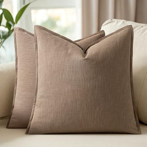 24x24 Inch Set of 2 Decorative Linen Solid Throw Pillow Covers Boho Accent Farmhouse Couch Pillowcases Modern Netural Euro Home Decor for Couch Sofa Living Room Bed,Light Brown - color: Coco Brown, size: 24" x 24" (Pack of 2)
