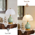 Table Lamps Ceramic Retro Lamp for Living Room,15.7" Modern Bedside Nightstand Traditional Lamps, Classic Chinoiserie Green Glass Lamp for Home (Retro) - style: Retro