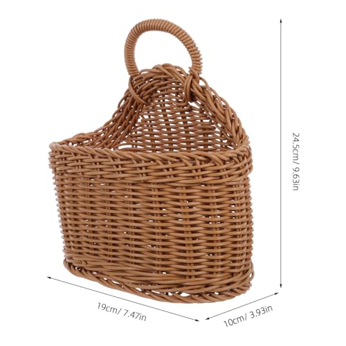 Cabilock Small Wall Hanging Basket, Boho Plastic Hand Woven Wall-Mounted Kitchen Storage Organizer for Fruit Vegetable, Wall Flower Hanging Baskets with Flat Back for Rustic Home Front Door Decor