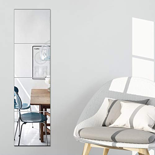 Ruomeng Full Length Wall Mirror Tiles - 10" x 10" x 4Pcs Frameless Full Body Mirror Tiles Wall Mounted Mirror for Home Gym Vanity Bedroom, Living Room - size: 10"x10"-4pcs