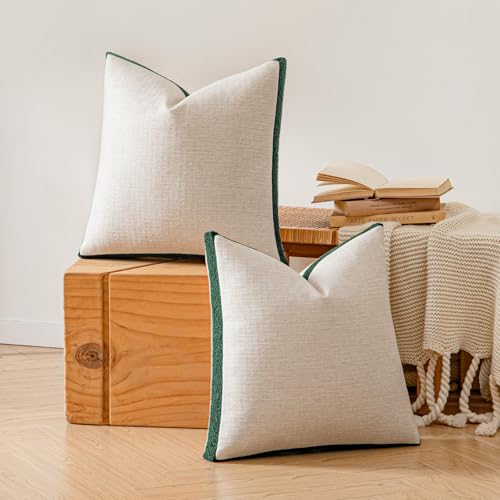 a moment Christmas Dark Green Loop Yarn Linen-Like Pillow Cover Natural Soft Decorative Throw Pillow Case Farmhouse 20x20 Inch, Textured Cushion Cover for Sofa Bed, Wrinkle-Resistant Home Decor - color: Dark Green, size: 20" x 20" (Pack of 2)