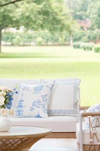 Hofdeco Premium Coastal Patio Indoor Outdoor Throw Pillow Cover Only, 20"x20" Water Repellent for Backyard, Couch, Baby Blue Chinoiserie with Piping - color: Baby Blue Chinoiserie 20”x20”, size: 20" x 20" (Pack of 1)