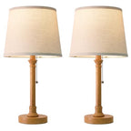 Oneach 19.5" Small Table Lamps Set of 2, Pull Chain Switch Bedside Metal Table Lamps, Modern Nightstand Lamp with Linen Shade, Rustic Lamp for Living Room, Bedroom, Home Office, Nursery - color: Wood Grain-2Pack