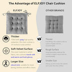 ELFJOY 4 Pack Chair Cushions for Dining Chairs Chair Pads Cushion for Kitchen Office Tufted Square Seat Cushion with Ties (16" Grey Velvet) - color: Grey