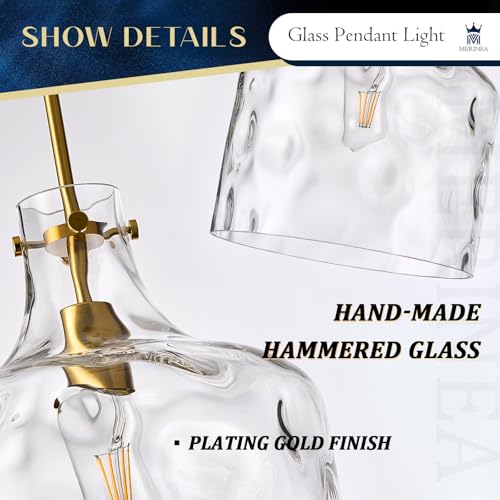 12" Farmhouse Pendant Light, Hand-Blown Clear Hammered Glass Hanging Light Fixture with Brass Gold Finish, Adjustable Chain Ceiling Light for Kitchen Island, Dining Room, Hallway, E26 Socket - color: Chain Gold