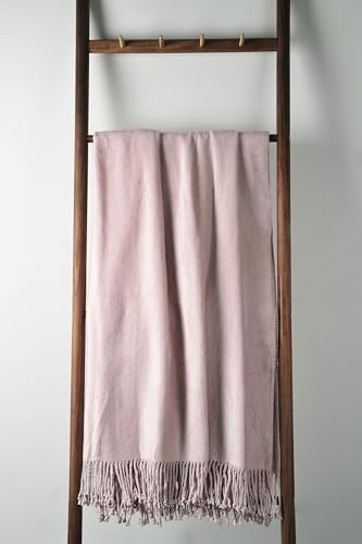 EP Mode Fringed Mulberry Silk Throw Blanket for Sofa (Cameo Pink) - color: Cameo Pink