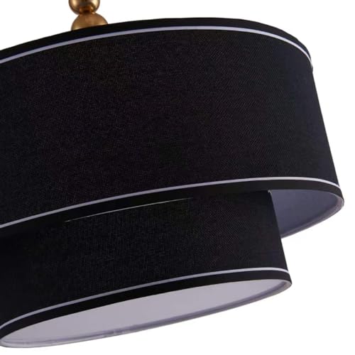 Shrine Lighting Double Drum Chandeliers, Farmhouse Style, Perfect Drum Pendant Light for Dining Room, D20'' x H10'', Adjustable Chains 55'', E12*4 Sockets, Black Linen Fabric Lampshade & Gold Rod - color: Black&Double D20''