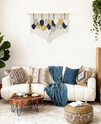 Tempospark Large Macrame Wall Hanging, 39" Wx29 L Boho Wall Hanging, Boho Chic Leaves Tassels Tapestry for Bedroom, Living Room, Dining Room, Nursery, Hallway, Balcony - color: Deep Ocean, size: 29"L x 39"W