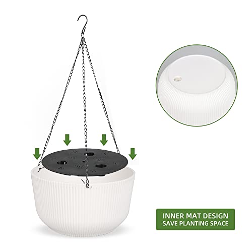 Dexceder 11.2 Inch Self Watering Hanging Planter (2 Pack, White) | Thickened Hanging Basket Flower Plant Pot Indoor Outdoor - color: White, size: 11.2 inch