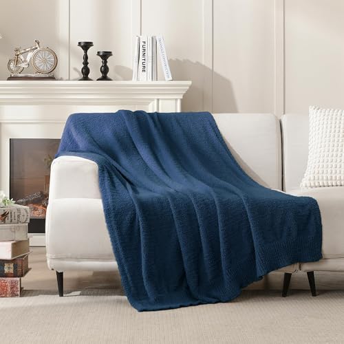 JOOJA Navy Blue Throw Blanket for Bed, Super Soft Knit Blankets, Cozy Fleece Fuzzy Fluffy Plush Chenille Throws Blanket for Couch, Sofa, 60 x 80 inches - color: Navy Blue, size: 60x80
