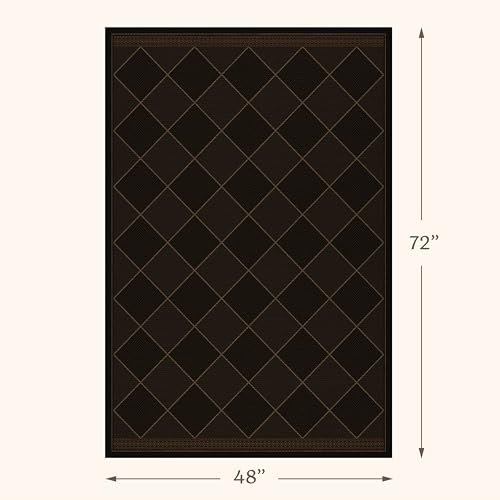Dark Brown Diamond Checkered Easy Jute Rug 4x6, Non Slip Stain Resistant Checkerboard Area Rug, Low Pile Indoor Outdoor Carpet for Entryway, Living Room, Porch & Office, Mid-Century Modern Style Decor - color: Dark Brown, size: 4' x 6' (Rectangular)