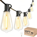 Svater 50 FT Outdoor String Lights, Patio Light with 26 ST38 Edison Bulbs | Outside Waterproof Hanging Lighting, Shatterproof, Connectable for Bistro Cafe Market Backyard Porch,Warm White, Dimmable - size: 50FT