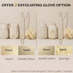 3 Pack Exfoliating Body Scrubber Set – Shower Gloves, Natural Back Scrubber Strap & Bath Pouf Sponge – Jute Cotton Blend Wash Mitt for Full Body Shower Routine & Daily Skin Care