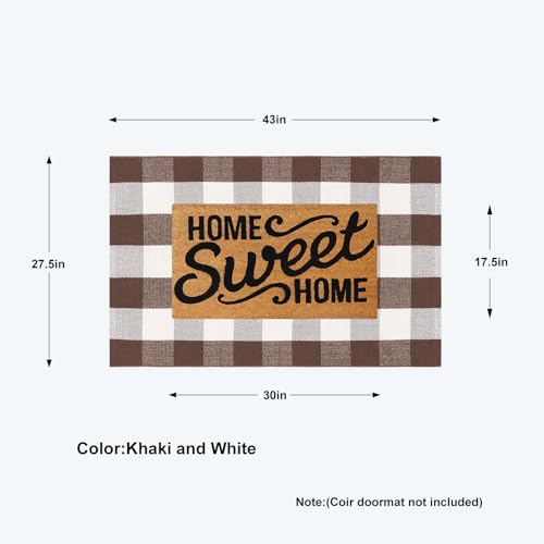 KIMODE Fall Decor Front Door Mat Buffalo Plaid Outdoor Rug 27.5"x43" Brown and White Checkered Rug Farmhouse Fall Thanksgiving Front Porch Rug Washable Cotton Layered Doormats Autumn Mats - color: Coffee/White, size: 2'4" x 3'7" (Rectangular)