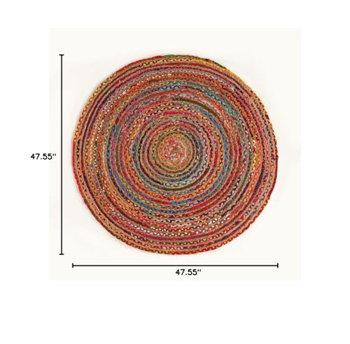 GRUHUM Handwoven 4'feet Jute Cotton Round Area Rug, Natural Multi Chindi Boho Colorful Rustic Vintage Soft Braided Reversible Bohemian Rug- Indoor EcoFriendly Kitchen Bedroom Living Room 4' ft Circle - color: Multi Color- 06, size: 4' (Round)