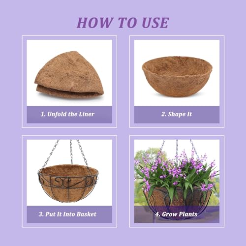 6 Pcs 8inch Coconut Fiber for Plants Round Hanging Basket Liner Wall Planter Insert Replacement Coco Coir Liner for Window Box, 100% Natural Coconut Fiber Fence Flower Baskets Pot (6, 8 inch) - size: 8 inch