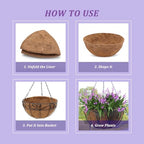 6 Pcs 8inch Coconut Fiber for Plants Round Hanging Basket Liner Wall Planter Insert Replacement Coco Coir Liner for Window Box, 100% Natural Coconut Fiber Fence Flower Baskets Pot (6, 8 inch) - size: 8 inch