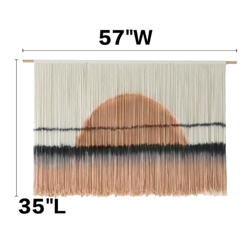 Macrame Wall Hanging Dip Dye Sunset Boho Wall Decor Fiber Art 57" W*35" L - color: Black and Brown