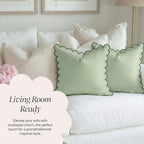 BEBE BASK Green Scalloped Pillow Cover - Set of 2-18 x 18 Inch - Scallop Pillow Cover - Scalloped Pillows - Scallop Pillows - 100% Cotton - Grandmillennial Style (Moss Green) - color: Moss Green/Green