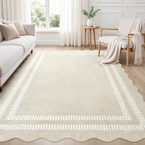 Area Rugs 5x7 Living Room Washable Modern Rug, Neutral Beige Soft Non Slip Rugs Ultra-Thin Indoor Carpet for Bedroom Dining Room Nursery Home Office - color: Ivory, size: 5'x7' (Rectangular)