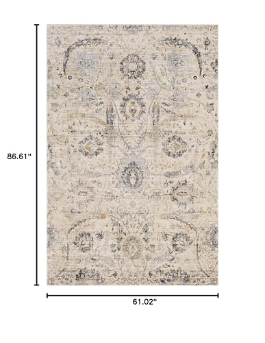 Hauteloom Obsidian Rustic Farmhouse Traditional Floral Medallion Carpet for Living Room - Boho Vintage Oriental Damask Area Rug - Blue Gray, Terracotta, Beige, Cream, Black - 5'3" x 7'3" (5x7) - color: Beige, Black, Charcoal / Sunnyside, size: 5'1" x 7'3"