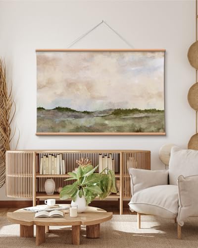 VIYYIEA Extra Large Canvas Wall Art, 36x54 Inch Minimalist Landscape Painting, Neutral Abstract Nature Wall Decor for Living Room or Bedroom, Above Sofa - color: Watercolor Meadow