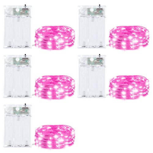 5 Pack Fairy Lights Battery Operated, 7 Feet 20 Led String Lights with Timer, Waterproof Firefly Lights on Silver Wire for Home Party Wedding Christmas Decorations, 6 Hours on/18 Hours Off, Pink - color: Pink, size: 5Pack