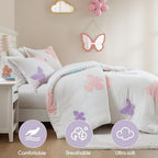 Intelligent Design Kids Rio Full/Queen Duvet Set – Girls’ Reversible Tufted Chenille Bedding with Pastel Purple Butterflies and Pink Dot, 3pcs - color: Multicolor, size: Full/ Queen
