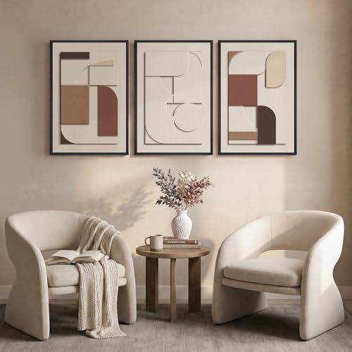 3D Textured Framed Neutral Wall Art, Brown Tan Beige Geometric Texture Artwork for Walls, 3 Piece Minimalist Modern Sandstone Art Painting for Living Room Hallway Office Kitchen Wall Decor, 16x24 Inch - color: Neutral --D, size: 16"w X 24"h X 3pcs