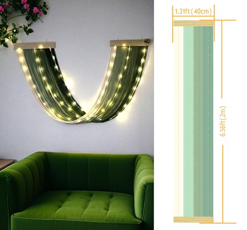 Macrame Fairy Lights Battery Operated with Remote,Large Macrame Wall Hanging with 20ft 100 LED String Lights,Green Gradient Warm White Light for Living Room,Bedroom,Christmas,Holiday Deco - color: Green-Warm White