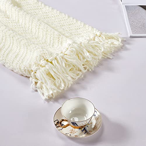 HOMEIDEAS Warm Tassel Knit Blanket Throw Size for Couch Sofa Bed, Cream Thick Knitted Armchair Office Chair Throw Blankets, Winter Chunky Blankets(50x60) - color: 750gsm Ivory/Cream