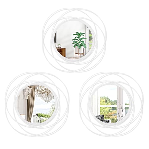 3 Pack Circle Mirror Wall Decorative Metal Wall Mirror, Art Small Round Wall Home Mirror, Decor Living Room Bedroom Bathroom Entryway 12" White - color: Circle-white, size: 3 Set 12"L x 12"W