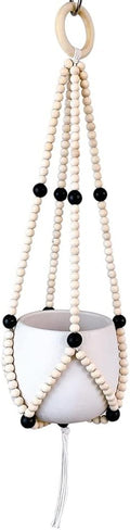 Ochine Macrame Plant Hanger Indoor Hanging Planter Basket Wood Beads Decorative Boho Flower Pot Holder with Round Hooks for Indoor Outdoor Boho Home Decor Handmade Bead Hangers (Not Included Pot)
