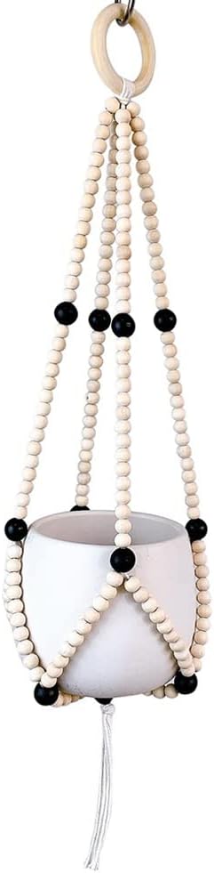 Ochine Macrame Plant Hanger Indoor Hanging Planter Basket Wood Beads Decorative Boho Flower Pot Holder with Round Hooks for Indoor Outdoor Boho Home Decor Handmade Bead Hangers (Not Included Pot)