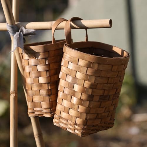 Cabilock Handwoven Wicker Hanging Basket 9.84X6.69X10.62In Rustic Wall Storage Planter for Kitchen Vegetables Fruits and Flower Display - color: Coffeex2pcs, size: 25X17X13.5CMx2pcs
