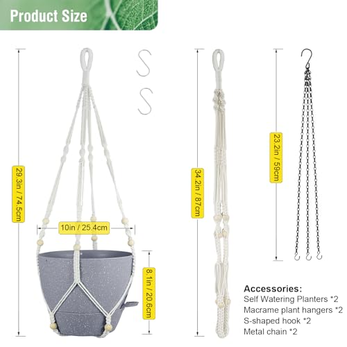 Meowell Self Watering Hanging Planters 10 inch, 2 Pack Hanging Flower Pots for Indoor Outdoor Plants, Hanging Baskets with Drainage Holes & 2 Kinds of Plant Hangers for Garden Decor, Speckled Grey - color: Grey With White Speckles