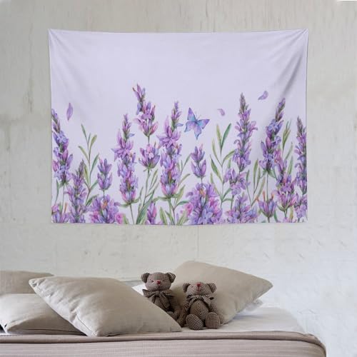 HZOHNAGO Lavender Flower Tapestry Watercolor Purple Floral Butterfly Pattern Printed Wall Tapestry Wall Hanging for Bedroom Living Room Dorm 40" W x 30" H - color: Lavender-10, size: 40"L x 30"W