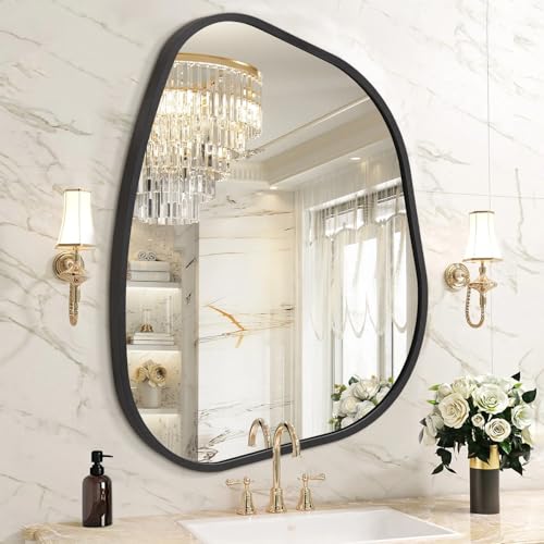 Black Irregular Bathroom Mirror for Wall, 18X26 Inch Asymmetrical Metal Framed Mirrors Aluminum Alloy Frame Wall Decor for Bathroom Bedroom Living Room Cloakroom Entryway - color: Black-irregular 6(26"x18")