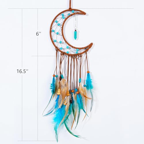 MEXIDAWN DIY Feather Dream Catcher Kits Turquoise Wall Hanging Boho Decor Handmade Dream Catcher for Adults, Moon - style: Moon*1