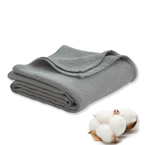 Premium 100% Cotton Blanket – All-Season Soft Breathable Bed Blanket for Throw Size – Lightweight Stylish Textured Throw for Bed– Giftable Cozy Bedding - color: Grey, size: Throw (50"x60")