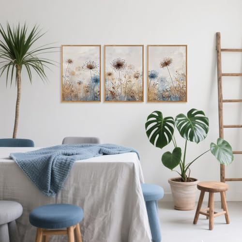 CHDITB Dandelion Wall Art Framed Canvas Wall Art Set Of 3, Dandelion Picture for Living Room, Vintage Wildflower Artwork Botanical Wall Decor, Nature Floral Art Prints for Bedroom Home Decor (12x16 Inch) - color: Dandelion