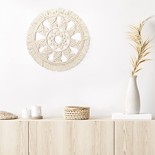 Unittype 3 Pcs Boho Wall Basket Decor, 12 Inch Rattan Wicker Wall Hanging Decoration, Round Handmade Flat Elegant Woven Tapestry Art Basket for Home Bedroom Living Room Kitchen