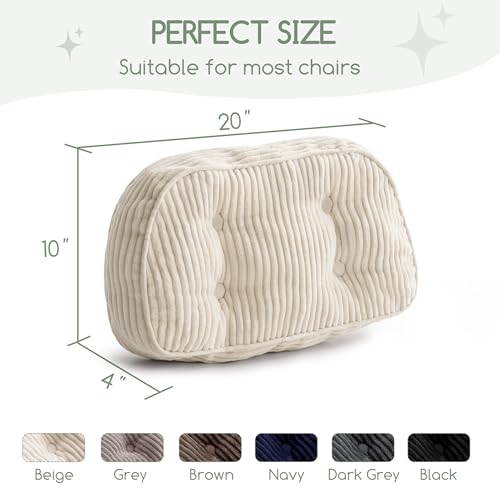 HIGOGOGO Lumbar Support Pillow for Recliner Chair/Accent Chair/Couch/Office Chair, Tufted Corduroy Back Support Cushion for Elderly, Recliner Cushions for Back Rest, Pain Relief, Reading, Beige - color: Beige