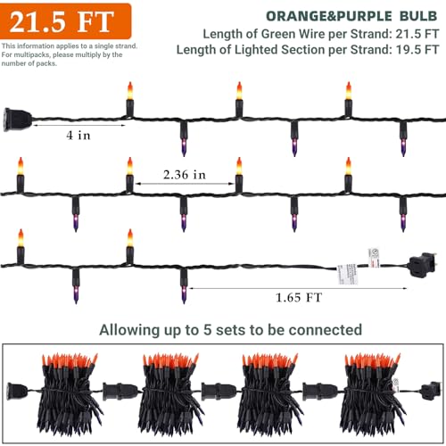 Orange&Purple Halloween Lights, 100 Count, Incandescent Mini Halloween String Lights Outdoor, Black Wire Connectable Tree Light for Garland Xmas Thanksgiving Holiday Patio Home Decor - color: Orange & Purple