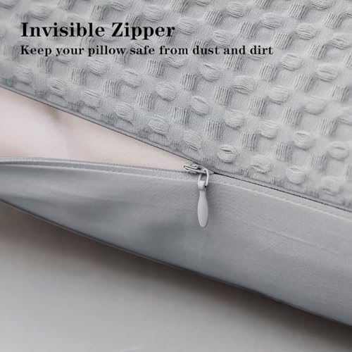 Shunjie.Home 100% Cotton Waffle Weave Throw Pillow Covers Set of 2, 600TC Solid Reverse Side, Hidden Zipper Closure, Skin-Friendly & Durable Decorative Euro Shams for Couch Sofa Bed, Gray, 26"x26" - color: Gray, size: 26" x 26" (Pack of 2)