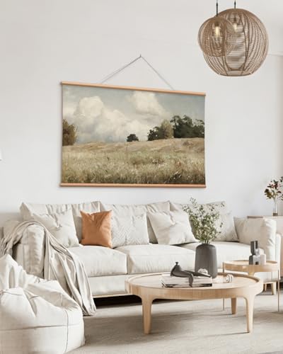 VIYYIEA Extra Large Canvas Wall Art, 36x54 Inch Vintage Landscape Painting, Neutral Pastoral Nature Wall Decor for Living Room or Bedroom, Above Sofa - color: Meadow & Sky