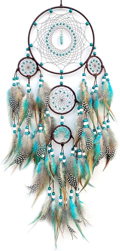 Large Dream Catchers,Boho Handmade Woven Turquoise Dream Catcher Wall Hanging Ornament for Bedroom Living Room Apartment Wedding Party Decor, Festival Blessing Gift (Turquoise) - color: Turquoise