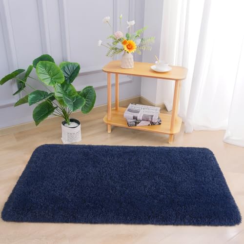Chicrug Soft Runner Rug for Bedroom Living Room Plush Fluffy Rug 2x4 Feet, Shag Furry Runner Carpet Non Shedding for Nursery Children Kids Girls Room Home Decorative, Navy Blue - color: Navy Blue, size: 2' x 4' (Runner)