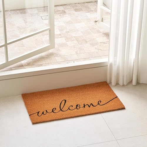 KANKUN Coco Coir Door Mat with Heavy Duty Backing, Welcome Doormat (17" x 30"), Doormat Entrance (Welcome1-1Pack) - color: Welcome1 - 1pack